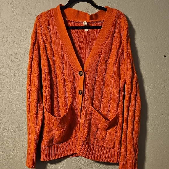 Zenana Outfitters Sweaters - Zenana Outfitters Orange Cable Knit Cardigan